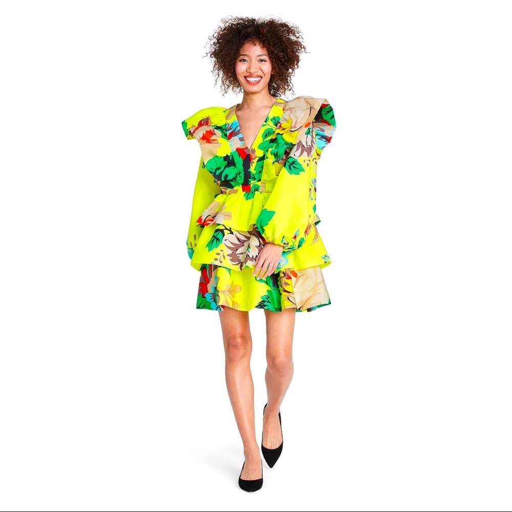 CHRISTOPHER JOHN ROGERS, Yellow Floral Mini Dress, Size 12, NWT